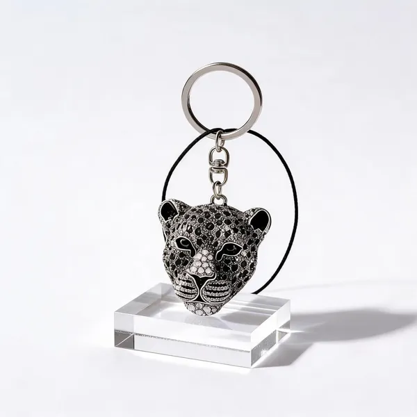 Black_Silver_Panther_Crystal_Rubber_Plastic_Keychain_Charm