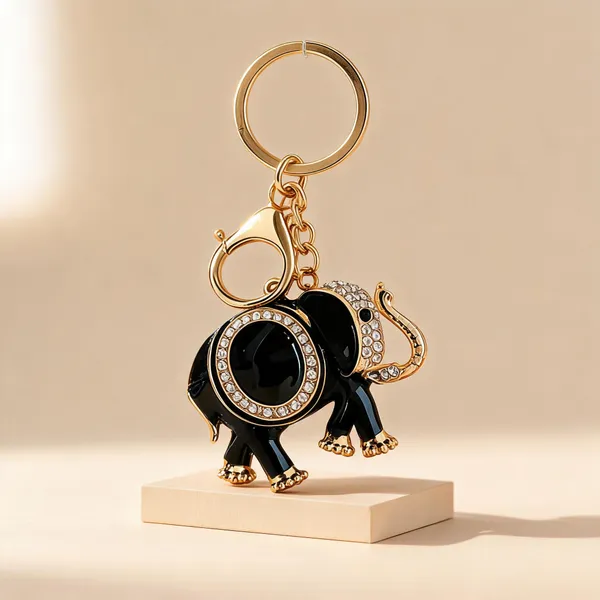 Black_Gold-Tone_Crystal_Elephant_Bag_Charm_Keychain