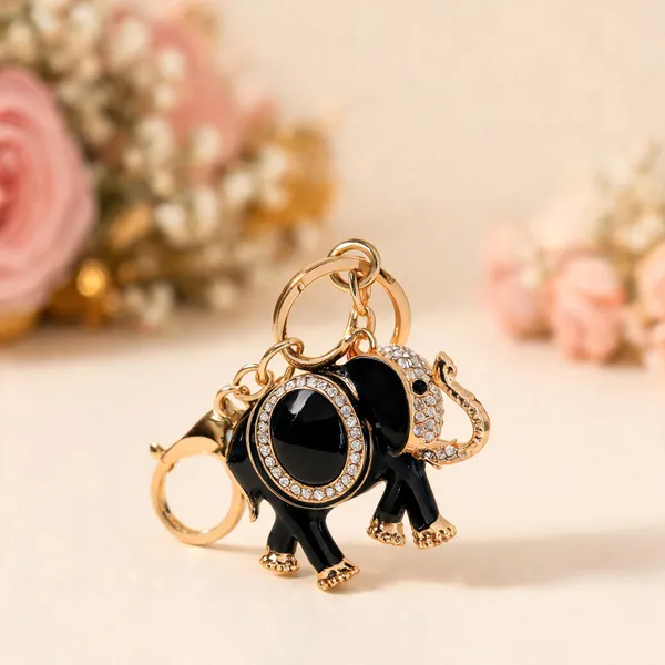 Black_Gold-Tone_Crystal_Elephant_Bag_Charm_Keychain