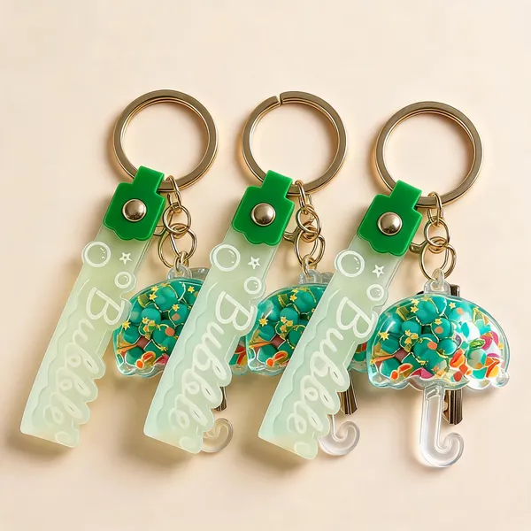 Green_Transparent_Umbrella_Shaker_Keychain_With_Wrist_Strap