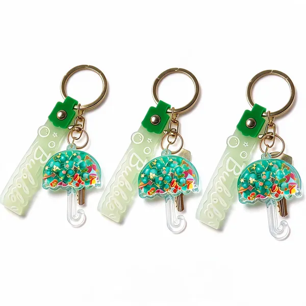 Green_Transparent_Umbrella_Shaker_Keychain_With_Wrist_Strap