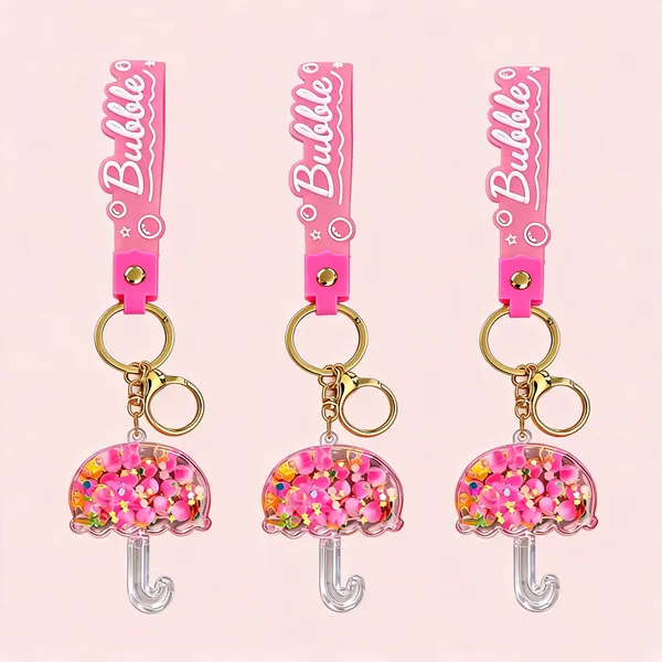 Pink_Transparent_Umbrella_Shaker_Keychain_With_Wrist_Strap