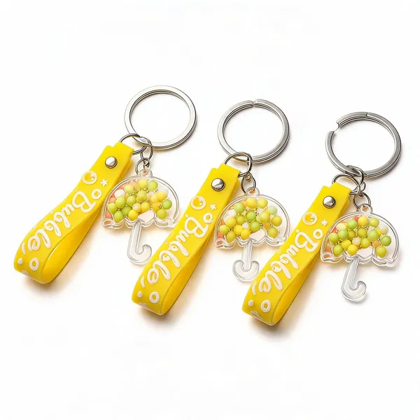 Yellow_Transparent_Umbrella_Shaker_Keychain_With_Wrist_Strap