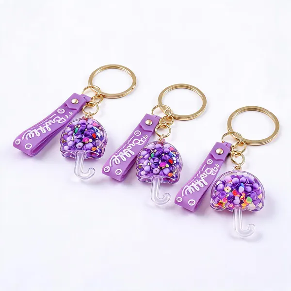 Purple_Transparent_Umbrella_Shaker_Keychain_With_Wrist_Strap