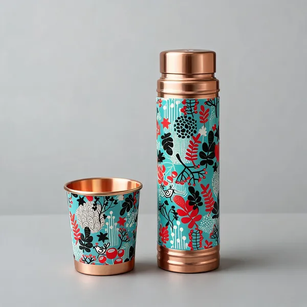 Copper_Turquoise_Floral_Bottle_Tumbler_Gift_Set_750Ml_With_Cup