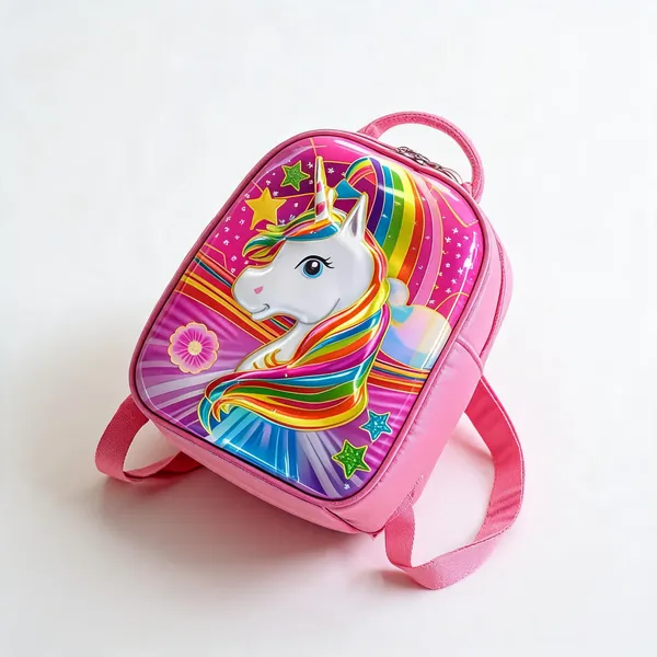 Pink_Leather_Rexine_Rainbow_Unicorn_3D_Print_Backpack_For_Kids