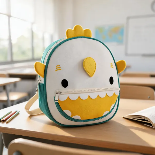 White_Teal_Leather_Rexine_3D_Chicken_Face_Backpack_For_Kids