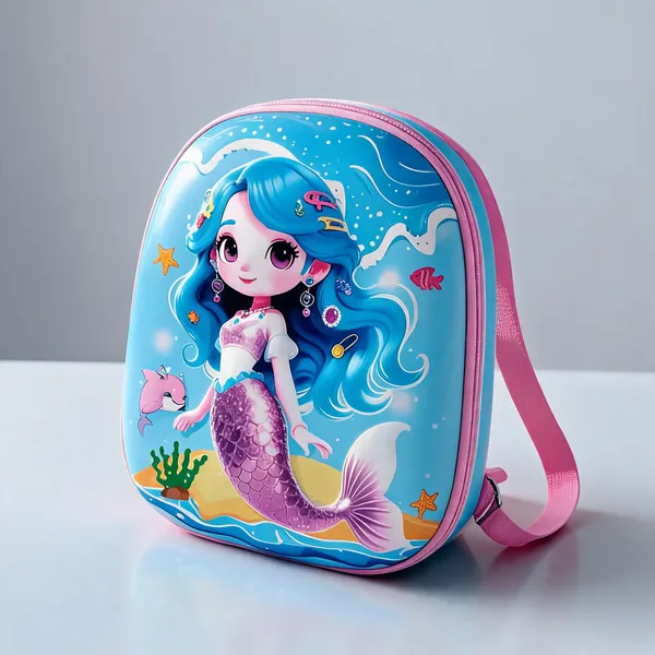 Blue_Leather_Rexine_Mermaid_3D_Print_Backpack_For_Kids