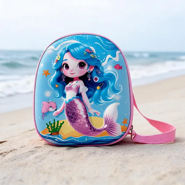 Blue_Leather_Rexine_Mermaid_3D_Print_Backpack_For_Kids