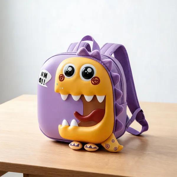 Purple_Leather_Rexine_Monster_3D_Face_Backpack_For_Kids