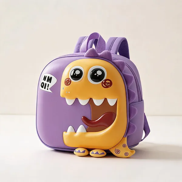 Purple_Leather_Rexine_Monster_3D_Face_Backpack_For_Kids