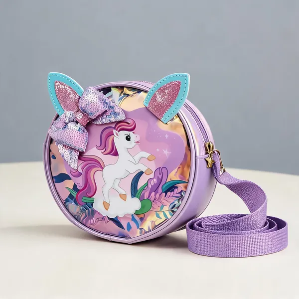 Purple_Rexine_Unicorn_Round_Sling_Bag_For_Kids