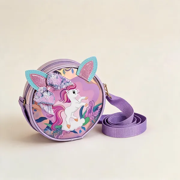 Purple_Rexine_Unicorn_Round_Sling_Bag_For_Kids