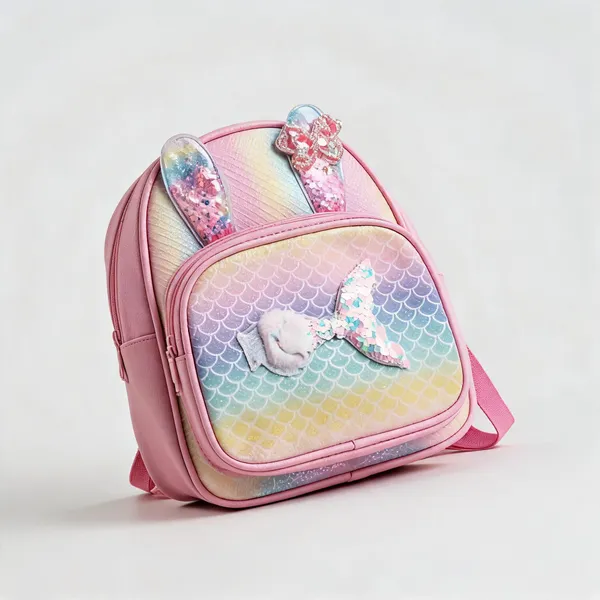 Pink_Leather_Rexine_Shimmer_Mermaid_Tail_Backpack_For_Kids