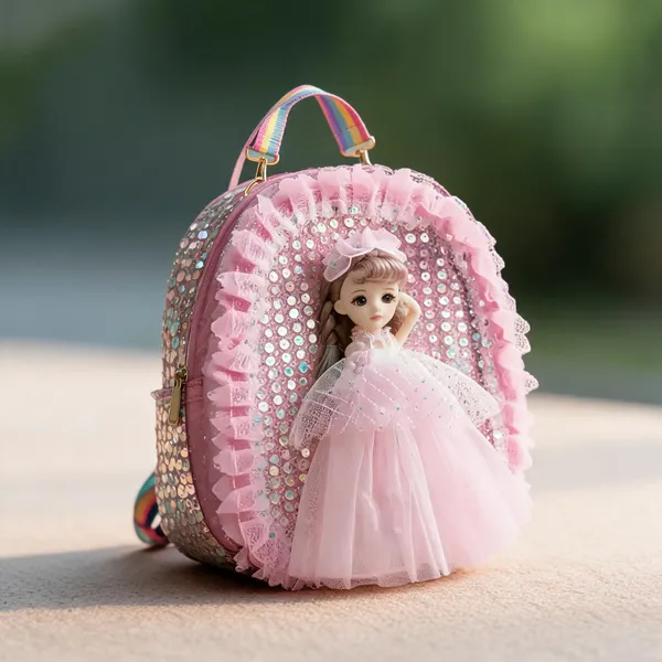 Pink_Sequin_3D_Princess_Doll_Backpack_For_Kids