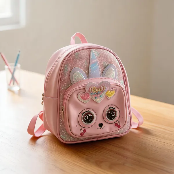 Pink_Holographic_Rexine_3D_Unicorn_School_Backpack_For_Kids