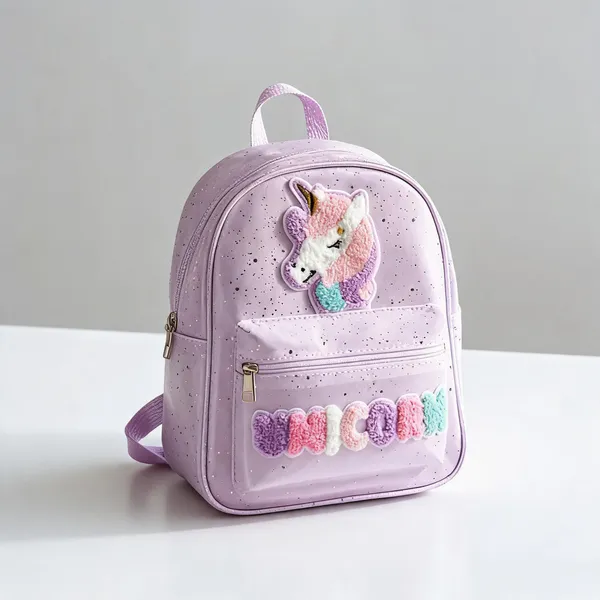 Lavender_Chenille_Unicorn_Applique_Mini_Backpack_For_Kids