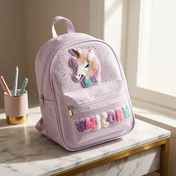 Lavender_Chenille_Unicorn_Applique_Mini_Backpack_For_Kids