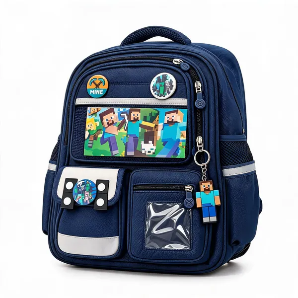 Navy_Blue_Leather_Rexine_Minecraft_Multi-Compartment_Backpack_For_Kids