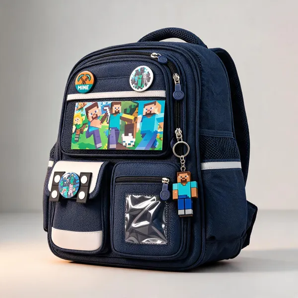 Navy_Blue_Leather_Rexine_Minecraft_Multi-Compartment_Backpack_For_Kids