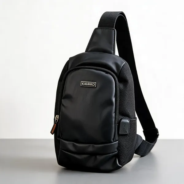 Black_Faux_Leather_Crossbody_Chest_Bag_For_Unisex