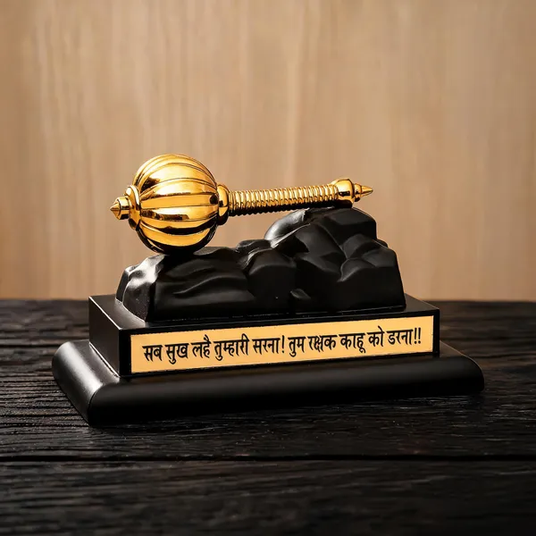 Resin_Gold-Plated_Lord_Hanuman_Gada_Mace_Idol