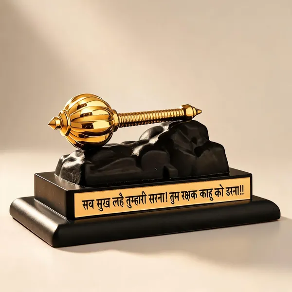Resin_Gold-Plated_Lord_Hanuman_Gada_Mace_Idol
