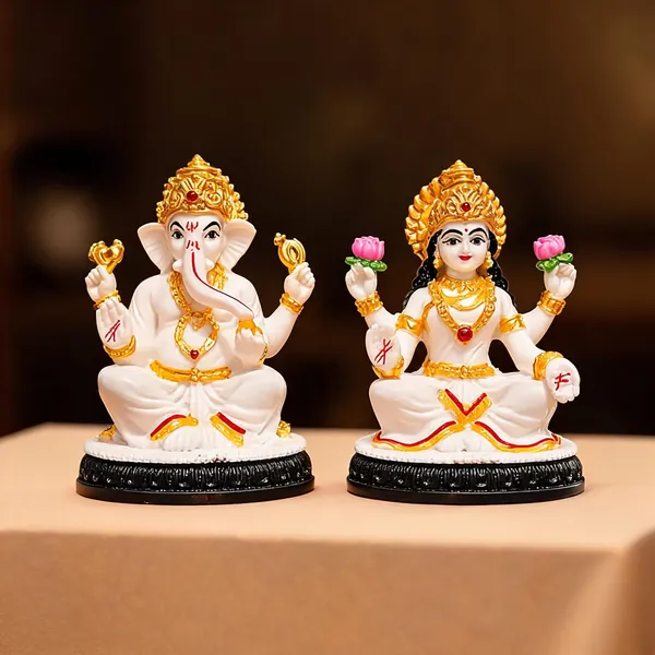 Resin_White_Gold_Lakshmi_Ganesh_Idol