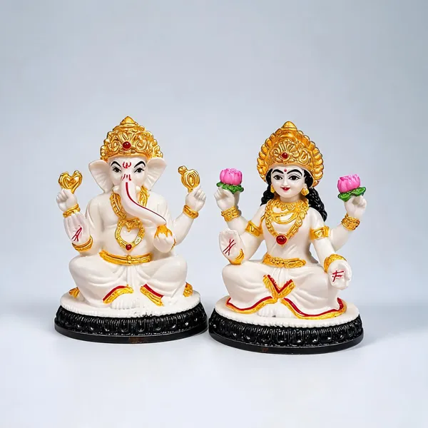 Resin_White_Gold_Lakshmi_Ganesh_Idol