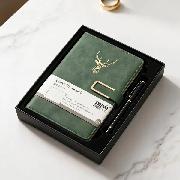 Forest_Green_Faux_Leather_Diary_And_Pen_Gift_Set_Green