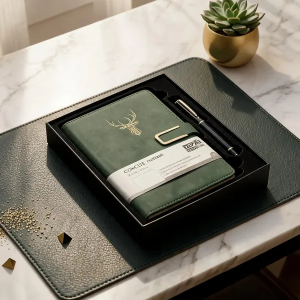 Forest_Green_Faux_Leather_Diary_And_Pen_Gift_Set_Green