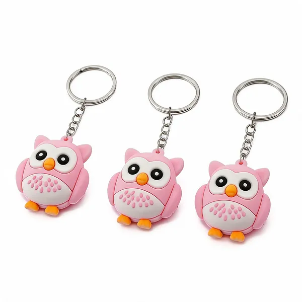 Pink_Rubber_Cartoon_Owl_Character_Keychain