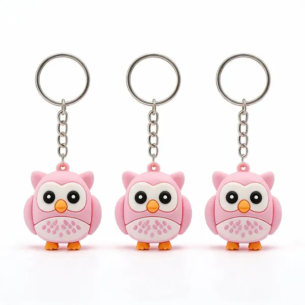 Pink_Rubber_Cartoon_Owl_Character_Keychain
