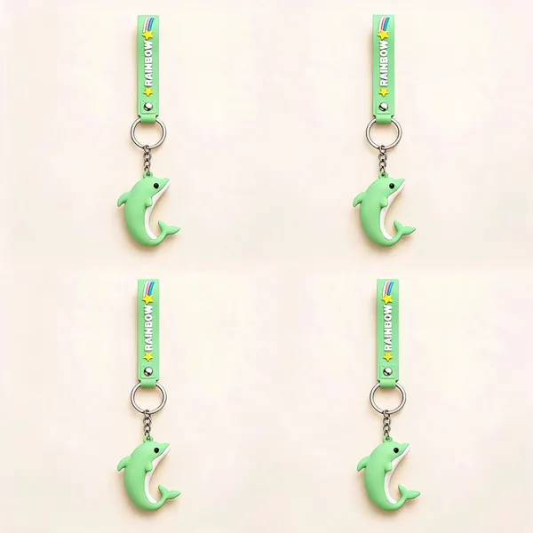 Green_Silicone_Rainbow_Cartoon_Dolphin_Keychain