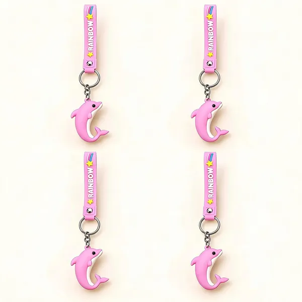 Pink_Silicone_Rainbow_Cartoon_Dolphin_Keychain