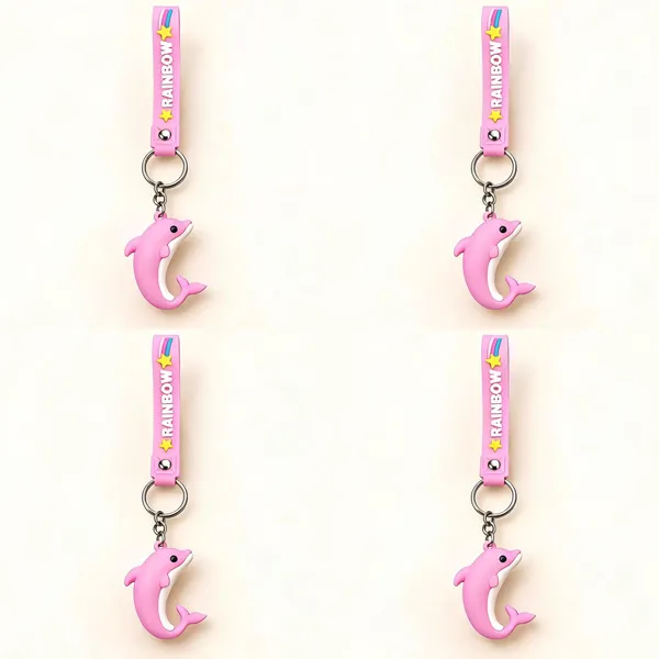 Pink_Silicone_Rainbow_Cartoon_Dolphin_Keychain