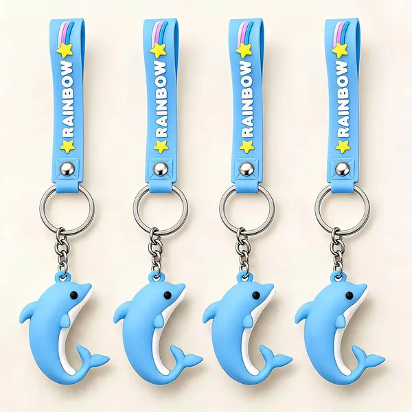 Blue_Silicone_Rainbow_Cartoon_Dolphin_Keychain