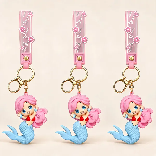 Pink_3D_Cartoon_Mermaid_Silicone_Keychain