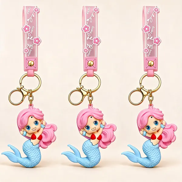 Pink_3D_Cartoon_Mermaid_Silicone_Keychain