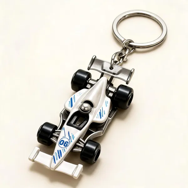 White_Plastic_3D_Formula_1_Racing_Car_Keychain
