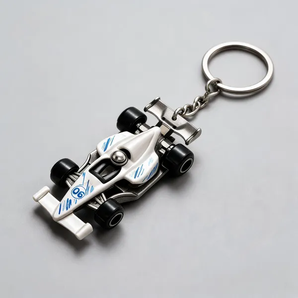 White_Plastic_3D_Formula_1_Racing_Car_Keychain