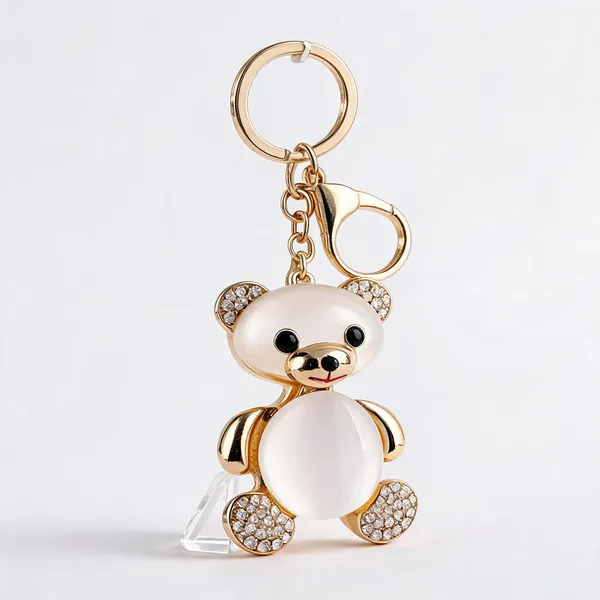 White_Gold-Tone_Plush_Teddy_Bear_Bag_Charm_Keychain