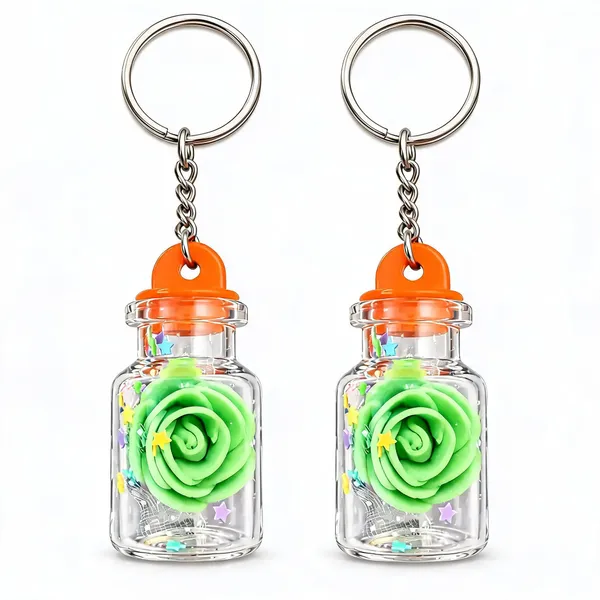 Green_Little_Rose_Bottle_Plastic_Keychain