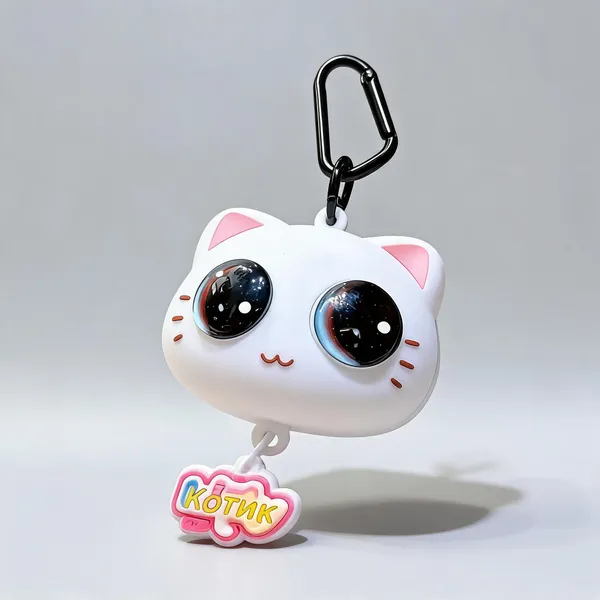White_Rubber_Cartoon_Cat_Pop_Out_Eyes_Squeeze_Keychain