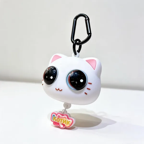 White_Rubber_Cartoon_Cat_Pop_Out_Eyes_Squeeze_Keychain