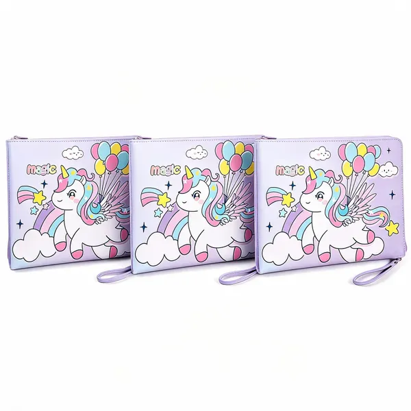 Lavender_Faux_Leather_Winged_Unicorn_A4_Document_Pouch_With_Wrist_Strap