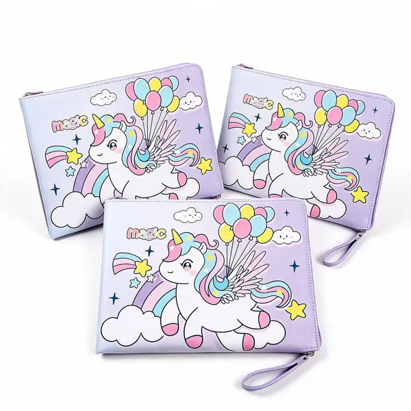 Lavender_Faux_Leather_Winged_Unicorn_A4_Document_Pouch_With_Wrist_Strap