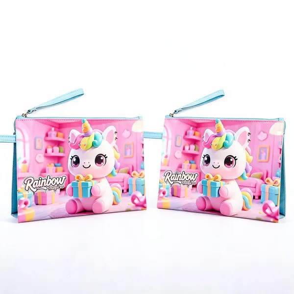 Pink_Blue_Faux_Leather_Unicorn_Rainbow_A4_Document_Pouch_With_Zip