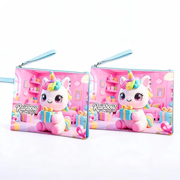 Pink_Blue_Faux_Leather_Unicorn_Rainbow_A4_Document_Pouch_With_Zip