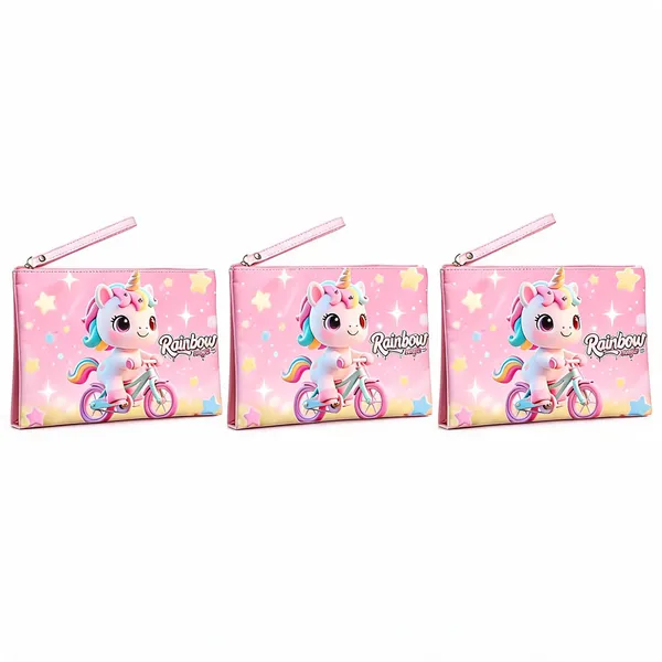 Pink_Faux_Leather_Unicorn_Print_A4_Document_Pouch_With_Zip